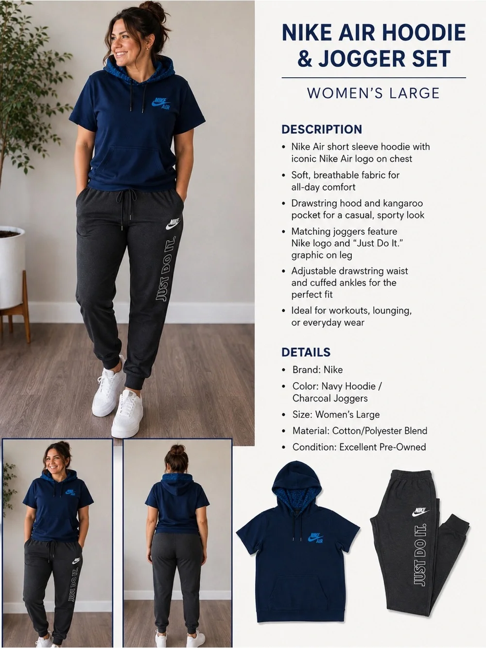 Nike Navy Short-Sleeve Air Hoodie & black Joggers outfit